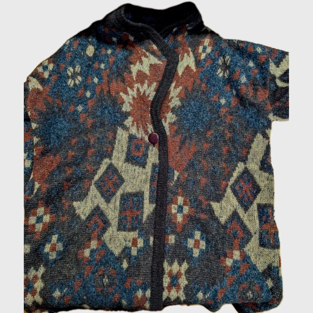 VTG Cervelle Cardigan Sweater Men's XL Thick Wool Blend Long Aztec Southwestern - Picture 9 of 13